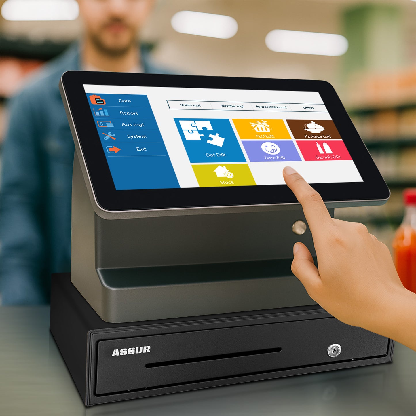 ASSUR Cash Register All-in-One POS System-11.6 inch Touch Screen, Customer Display, 58mm Receipt Printer POS Machine with Software, Electronic Cash Register for Small Business Retail Restaurant Store