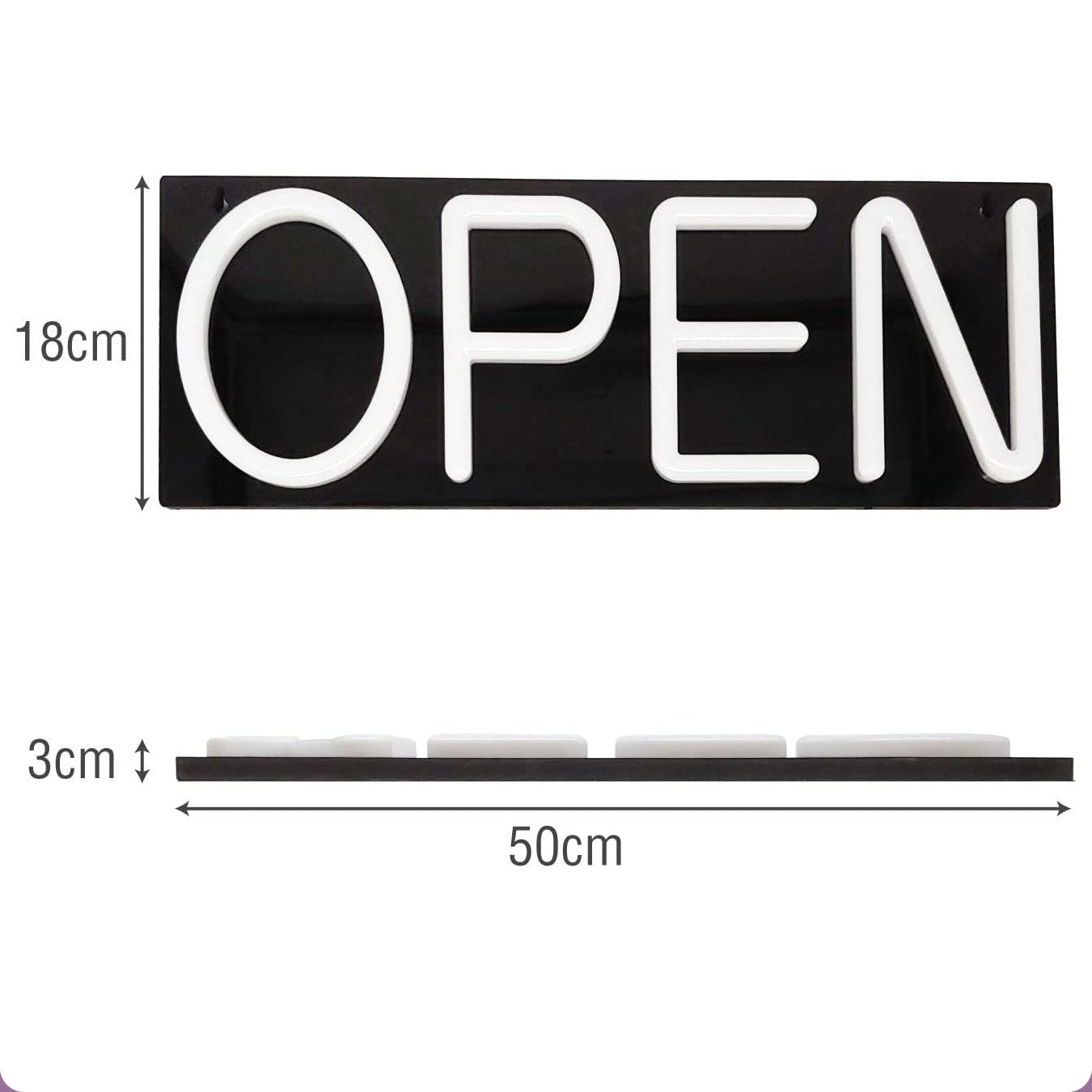 AOP50 ASSUR Neon Open Sign, Open Neon Sign, Open LED Sign 20x 7 inch, Ultra-Light White with Hanging Chain, Direct Plug-In 12V Power Adapter