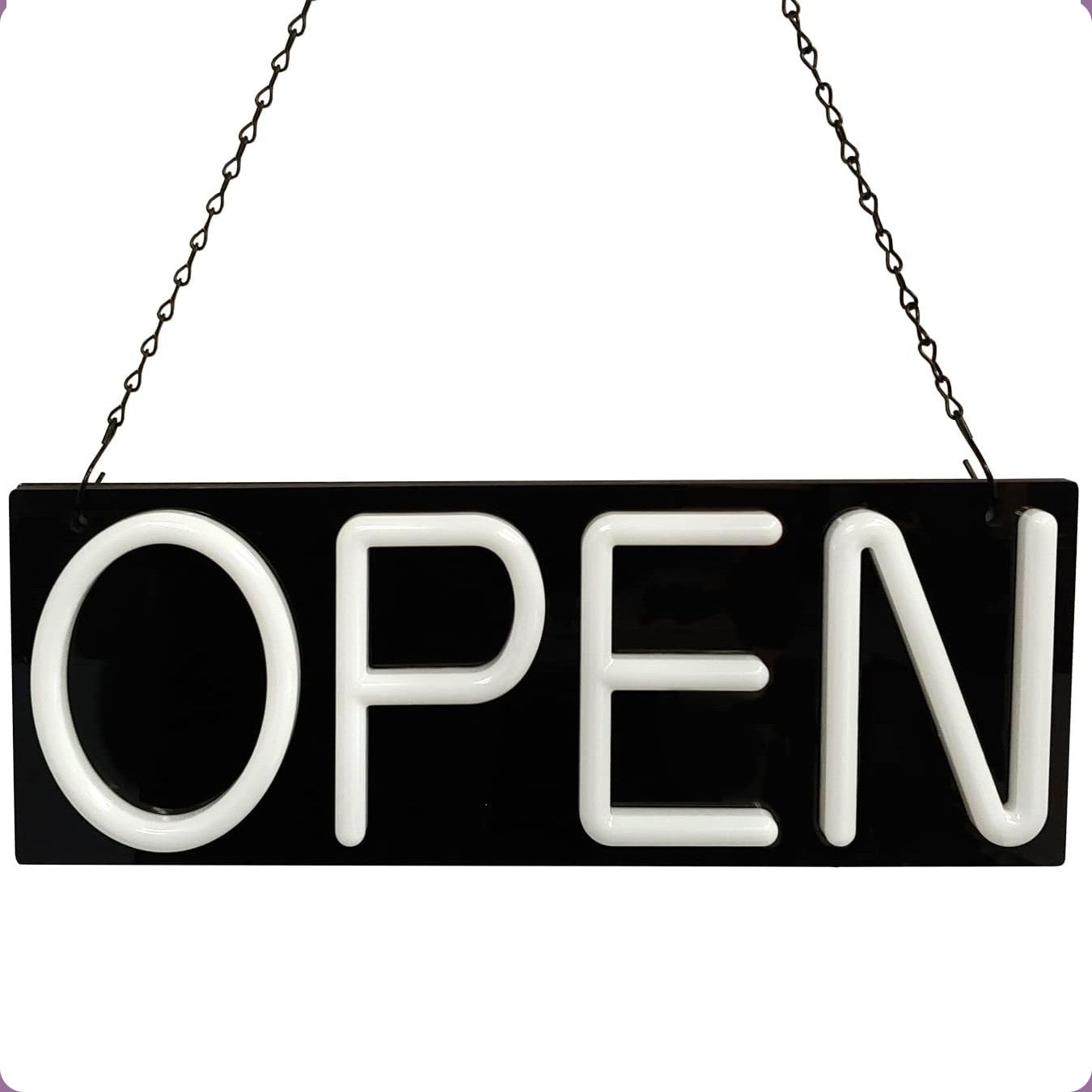 AOP50 ASSUR Neon Open Sign, Open Neon Sign, Open LED Sign 20x 7 inch, Ultra-Light White with Hanging Chain, Direct Plug-In 12V Power Adapter