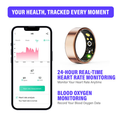 ASSUR Smart Ring Women Men - IP68 Waterproof Health Ring, Fitness Tracker Ring Compatible with Android and iPhone, Sleep Tracking, Step Counter & Camera Control (Rose Gold, 7)