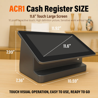 ASSUR Cash Register All-in-One POS System-11.6 inch Touch Screen, Customer Display, 58mm Receipt Printer POS Machine with Software, Electronic Cash Register for Small Business Retail Restaurant Store