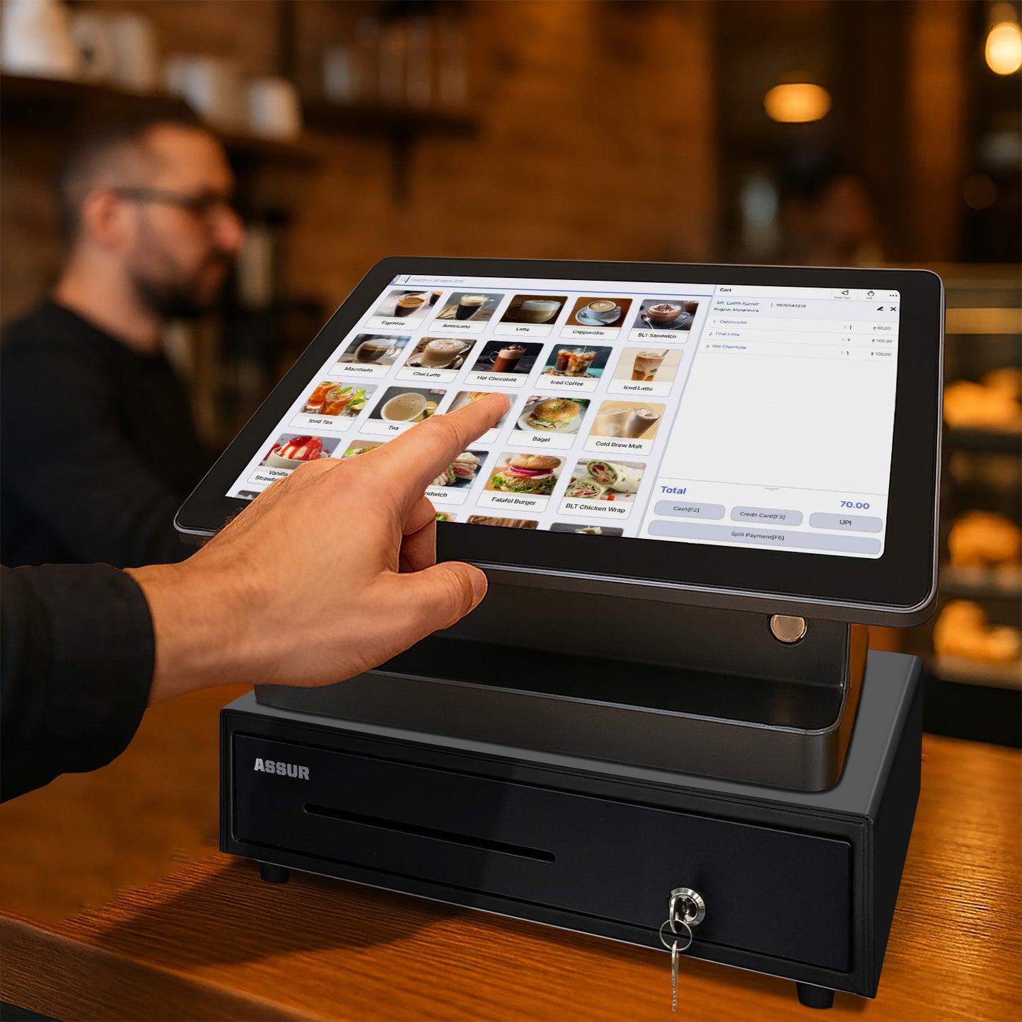 ASSUR Cash Register All-in-One POS System-11.6 inch Touch Screen, Customer Display, 58mm Receipt Printer POS Machine with Software, Electronic Cash Register for Small Business Retail Restaurant Store