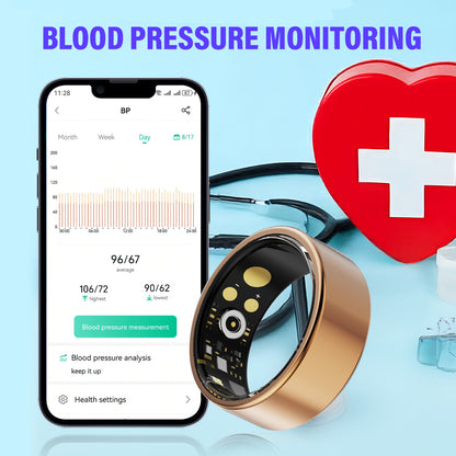 ASSUR Smart Ring Women Men - IP68 Waterproof Health Ring, Fitness Tracker Ring Compatible with Android and iPhone, Sleep Tracking, Step Counter & Camera Control (Rose Gold, 7)