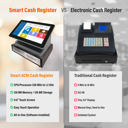 ASSUR Cash Register All-in-One POS System-11.6 inch Touch Screen, Customer Display, 58mm Receipt Printer POS Machine with Software, Electronic Cash Register for Small Business Retail Restaurant Store