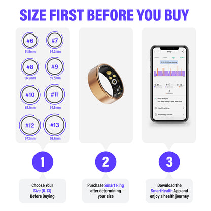 ASSUR Smart Ring Women Men - IP68 Waterproof Health Ring, Fitness Tracker Ring Compatible with Android and iPhone, Sleep Tracking, Step Counter & Camera Control (Rose Gold, 7)